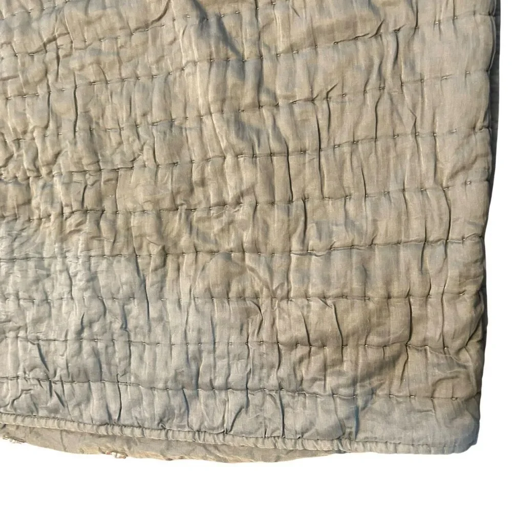 Pottery Barn Silk Front Gray Channel Stitch Euro Sham Square Pillow Case 26”‎